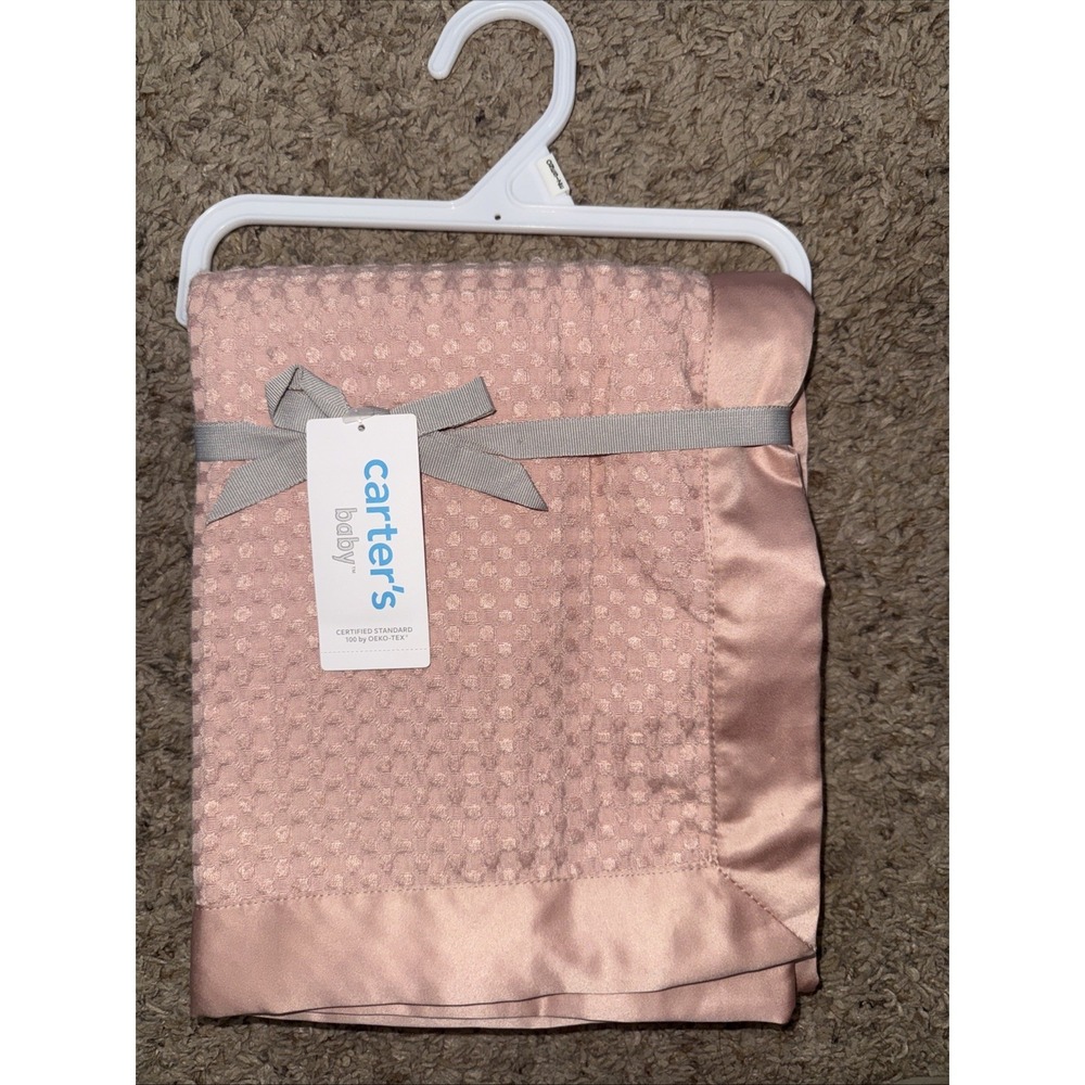 Carter's Thermal Waffle Weave Woven Baby Blanket Satin Trim 30x40"Blush/Pink New